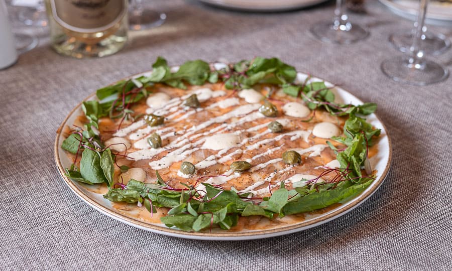Antipasto: Carpaccio di Tritico di Pesce