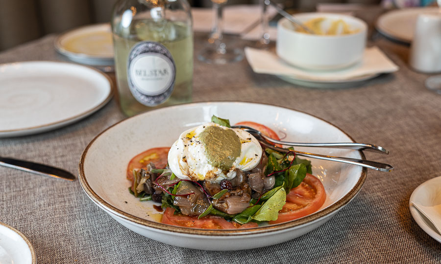 Antipasto: Burrata caponata pesto
