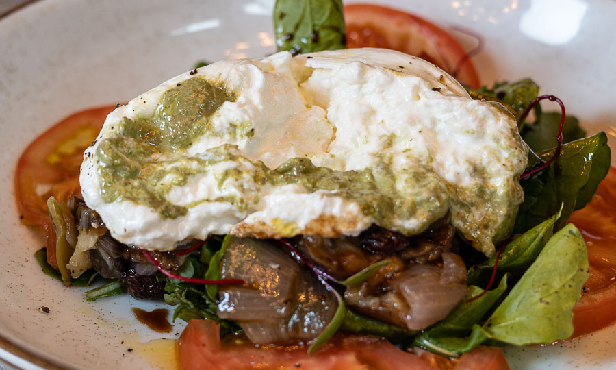 Antipasto: Burrata caponata pesto