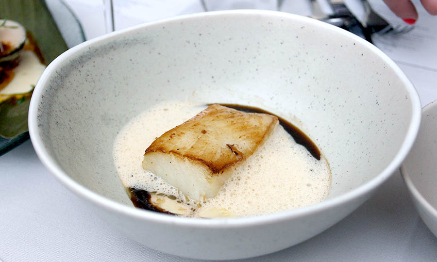 Mero del sur de Chile con pure de coliflor y espuma de mar