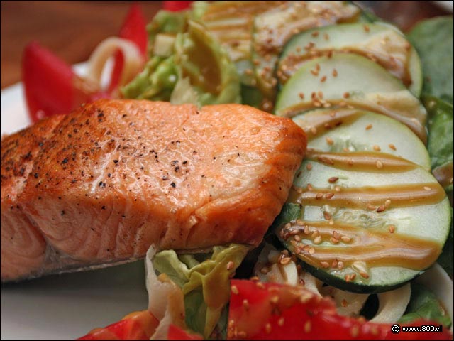 Detalle de filete de salm�n a la Plancha del restaurante Caleta Lastarria - Caleta Lastarria
