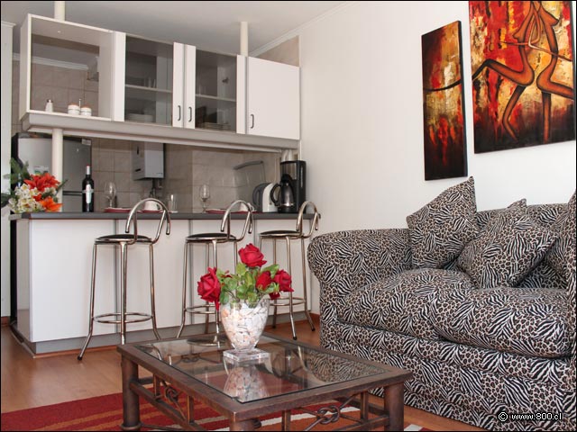 Departamento, 2 Ambientes, vista desde el living / cocina - Prince Apart Hotel (Santiago)