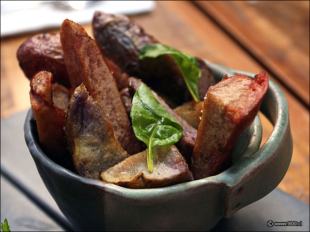 Papas nativas fritas y aromatizadas con aceite de trufa Restaurante Quitral (Paseo Lastarria) FotosdePlatos