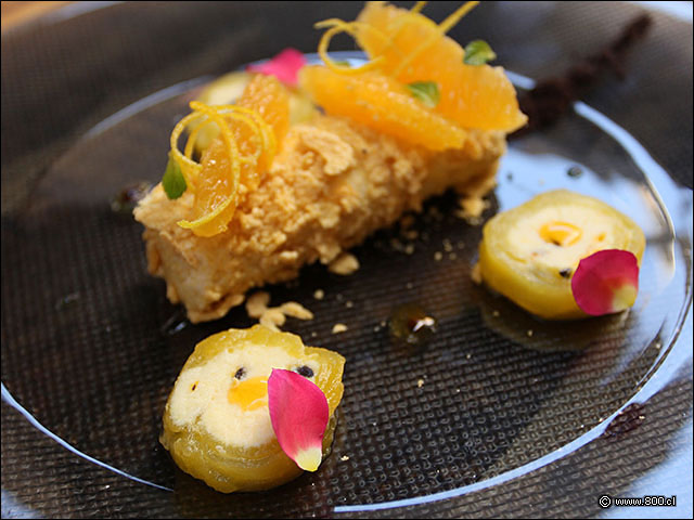 Cilindro de chirimoya con naranjas Restaurante Quitral (Paseo Lastarria) FotosdePlatos