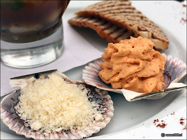 Queso Parmesano, tostadas y mantequilla de merkn en Sopa de Cebolla - Castillo Forestal