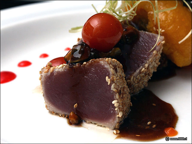 Salm�n sellado en s�samo acompa�ado de salsa agridulce - La Costanera