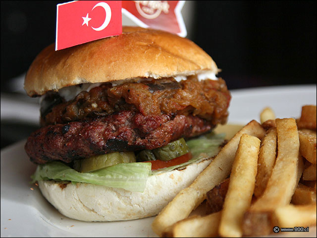 Hamburguesa con berenjenas asadas, lechuga, tomate, pepinillos y mayonesa - Hard Rock Caf Santiago (Mall Costanera Center)