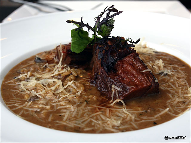 Arroz cremoso con callampas y sobrecostilla braceada - Mulato Restaurant