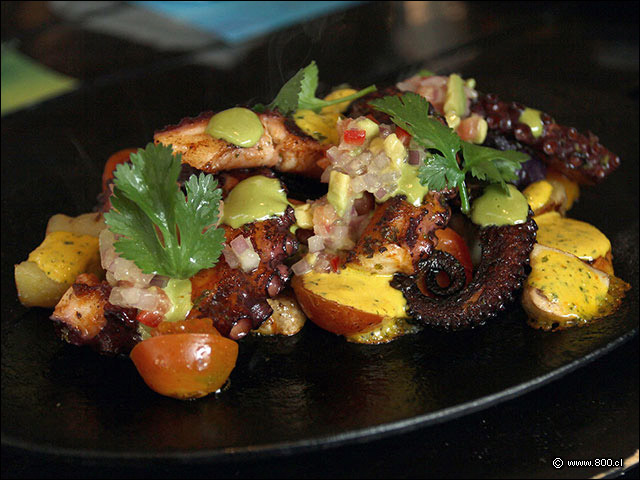 Pulpo grillado sobre mix de papas en La Mar - La Mar Cebichera