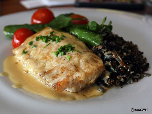 Cortina con salsa de mostaza acompaada de arroz salvaje - Vista Santiago Restaurante (Cerro San Cristbal) Ex Nueva Enotk