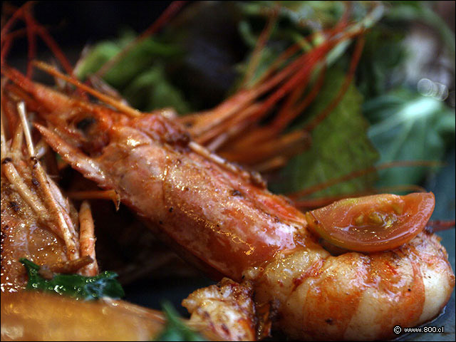 Camarones del atlntico grillados con duraznos confitados en balsmico