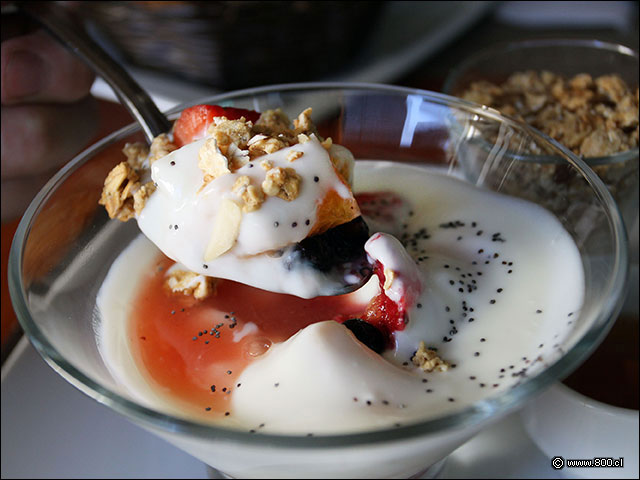 El mix sano de yogurt con frutas y cereal en Tastiere
