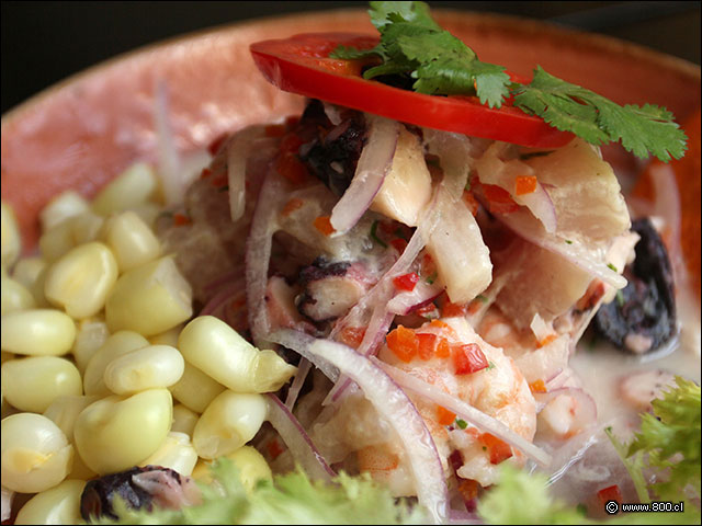 Reineta, pulpo, cebolla y rocoto en leche de tigre en este cebiche clsico - La Mar (Cebichera)