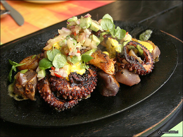 Pulpo a la parrilla sobre cama de mix de papas nativas - La Mar Cebichera
