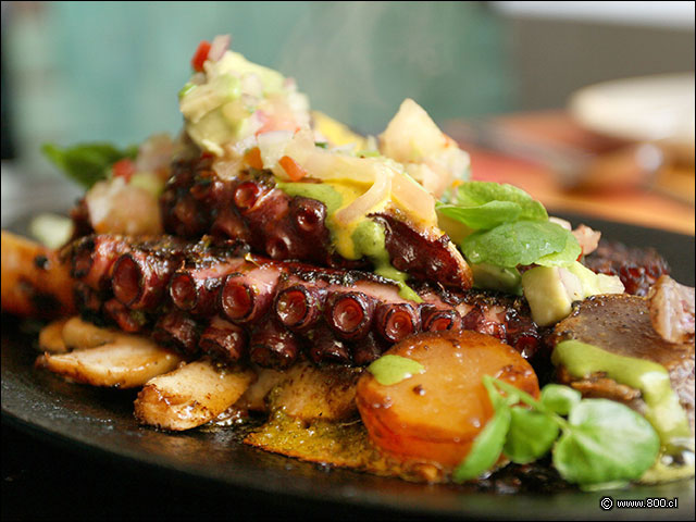 Tentculo de pulpo sobre cama de papas - La Mar Cebichera