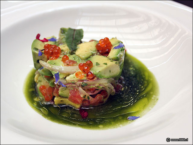 Cebiche de palta aderezado con ovas de salmn - Rubaiyat