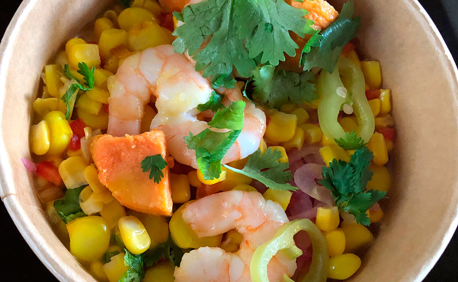 Cebiche de Camarón con choclo y jengibre
