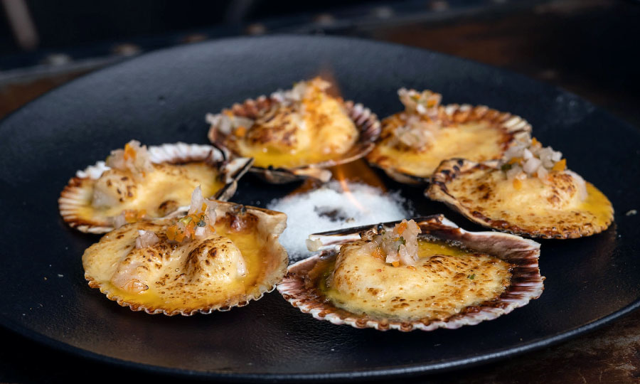 Camarones parmesana en concha de ostión