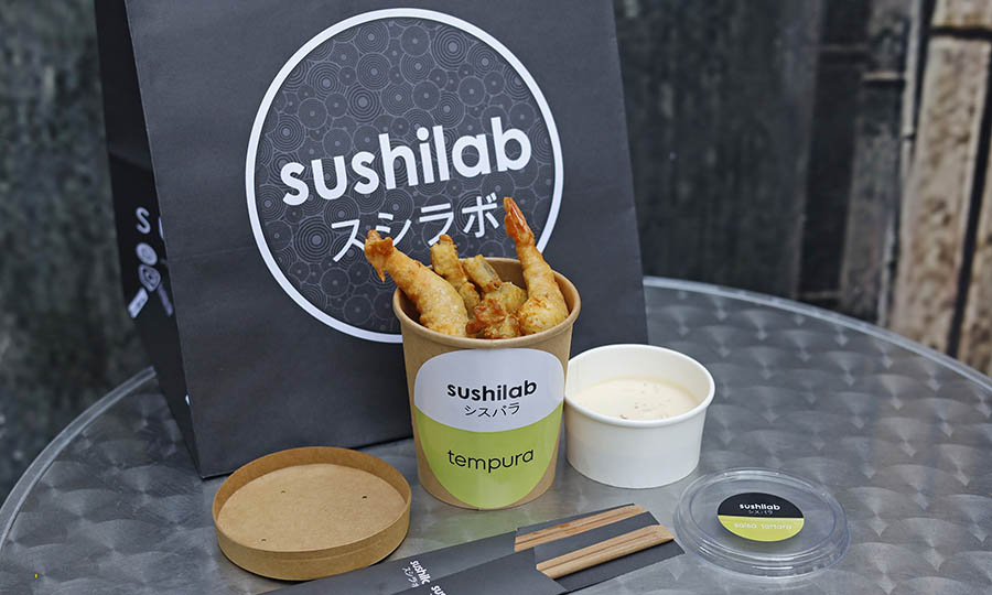Tempura de camarn, pejerrey y berenjena