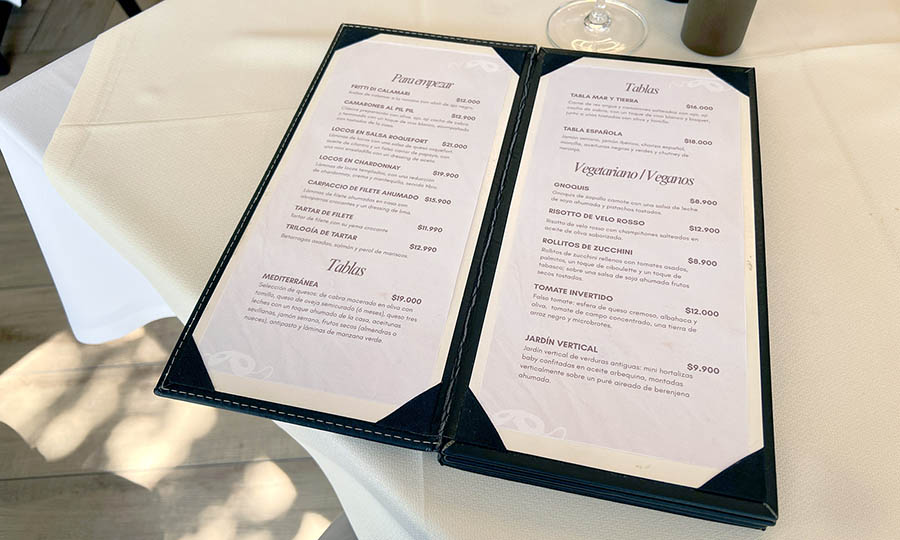 La carta menú impresa de Gatopardo