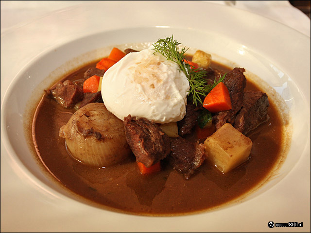 Estofado Bourguignon con huevo pochado