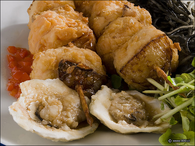 Detalle de Brochetas de Salm�n y Ostras - Puerto Marisko